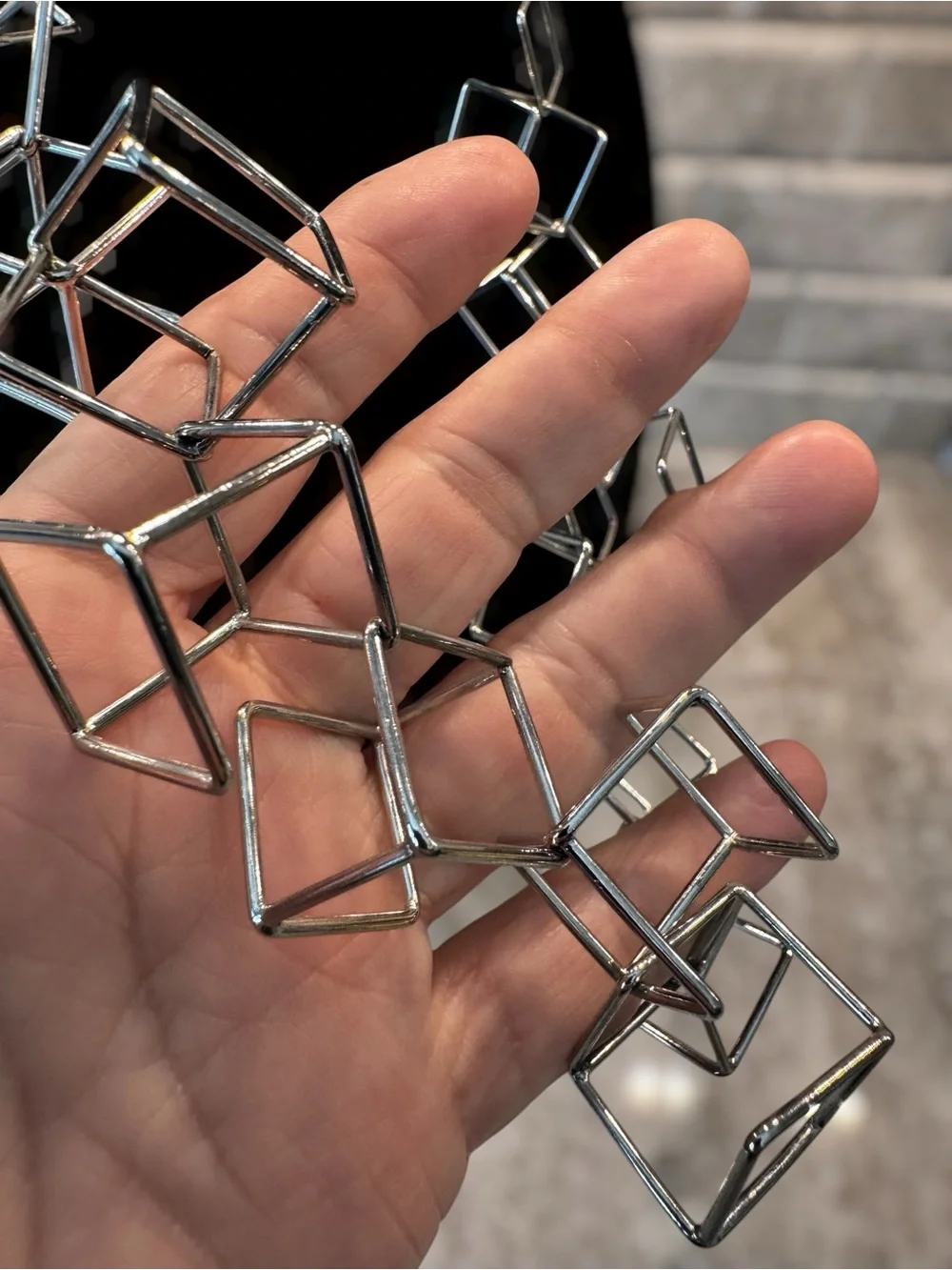 1986 Vintage Geometric Linked Silver Open Cube Necklace
